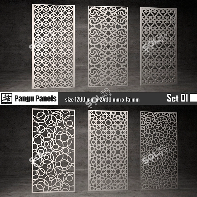 Pangu Decorative Grille Panels Set 3D model image 2