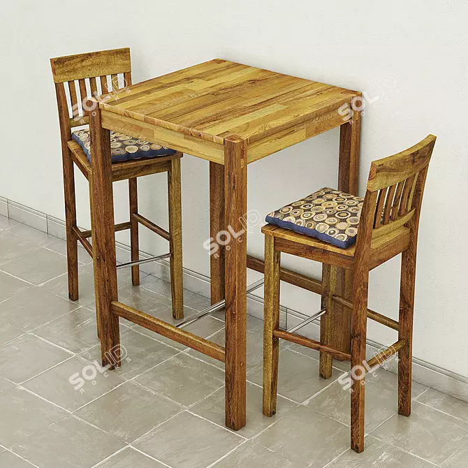 Solid Oak Bar Table and Chair 3D model image 1