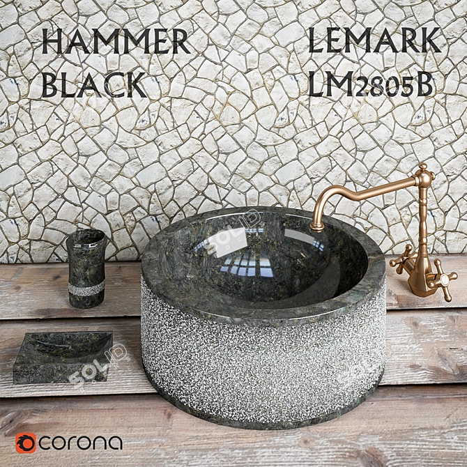 Black Teak House Sink: Stylish and Versatile 3D model image 1