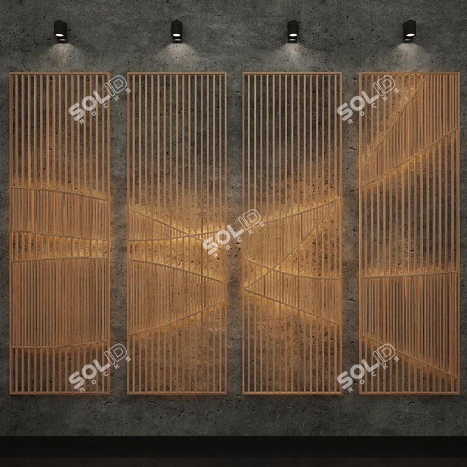 Glowing Wooden Wall Panel 3D model image 1