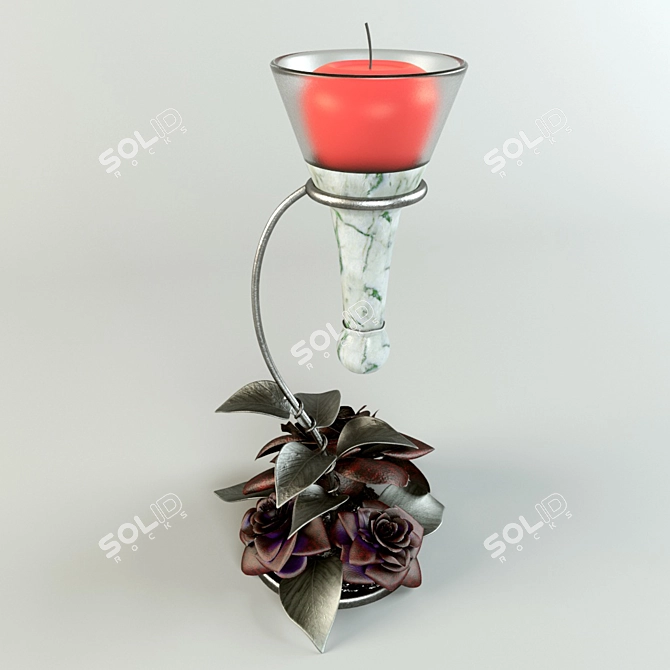 Red Flower Glass Candlestick 3D model image 1