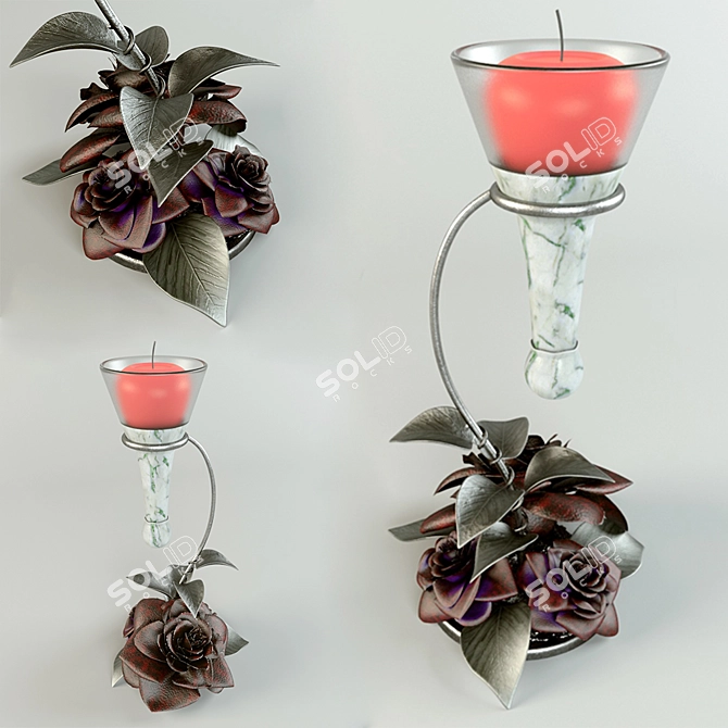 Red Flower Glass Candlestick 3D model image 3