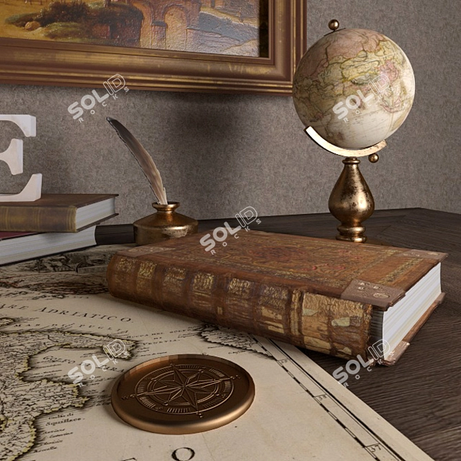 Vintage Globe Decor Set 3D model image 2