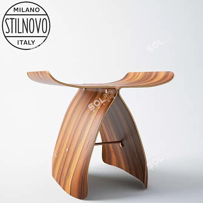 Sleek Walnut Butterfly Ottoman 3D model image 1