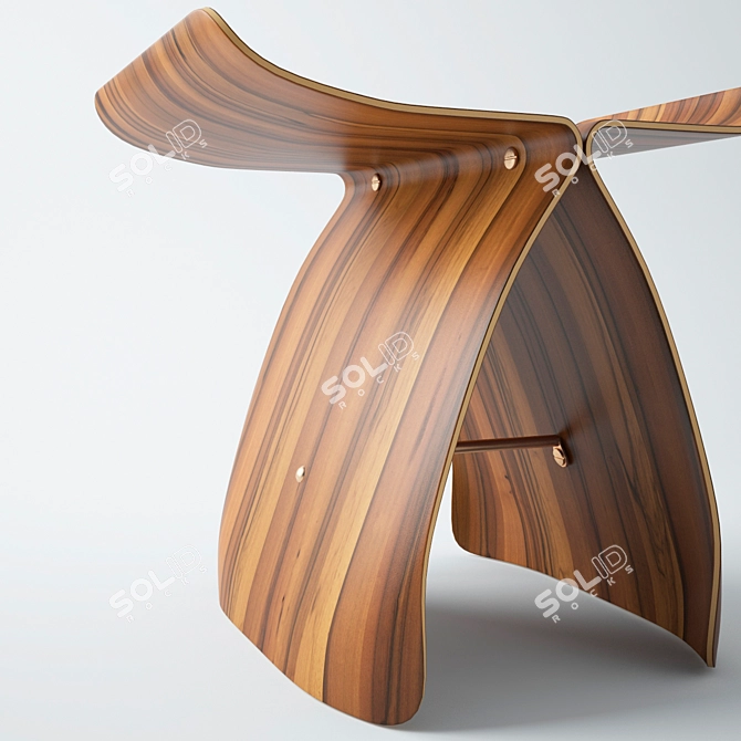 Sleek Walnut Butterfly Ottoman 3D model image 2