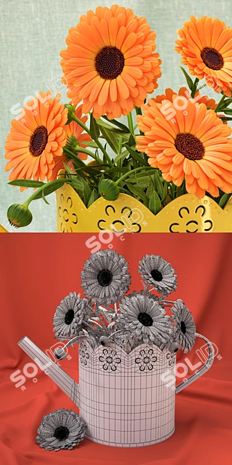 Radiant Calendula Bouquet 3D model image 3