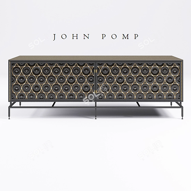 Elegant Metal Frame Credenza 3D model image 1