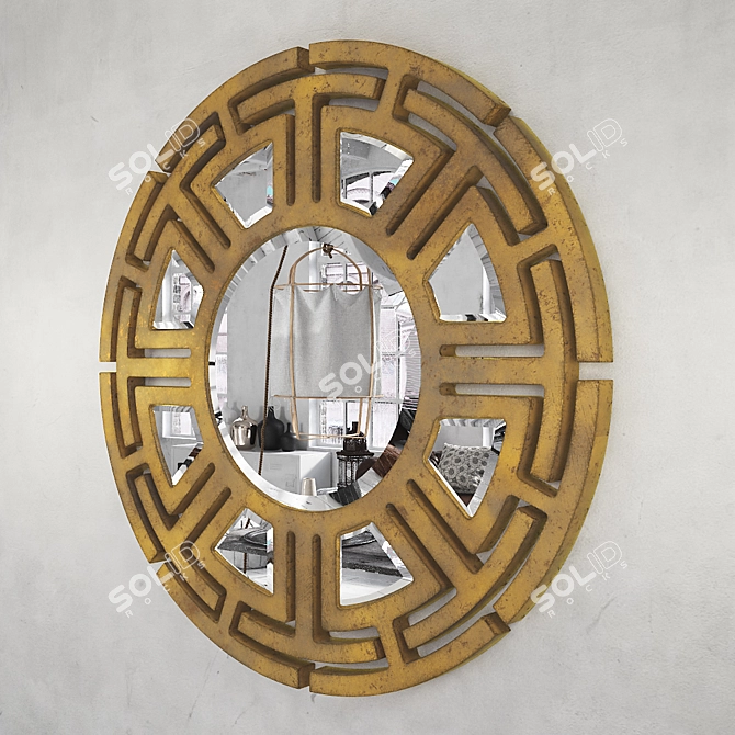 Hollywood Gold Leaf Circular Wall Mirror 3D model image 2