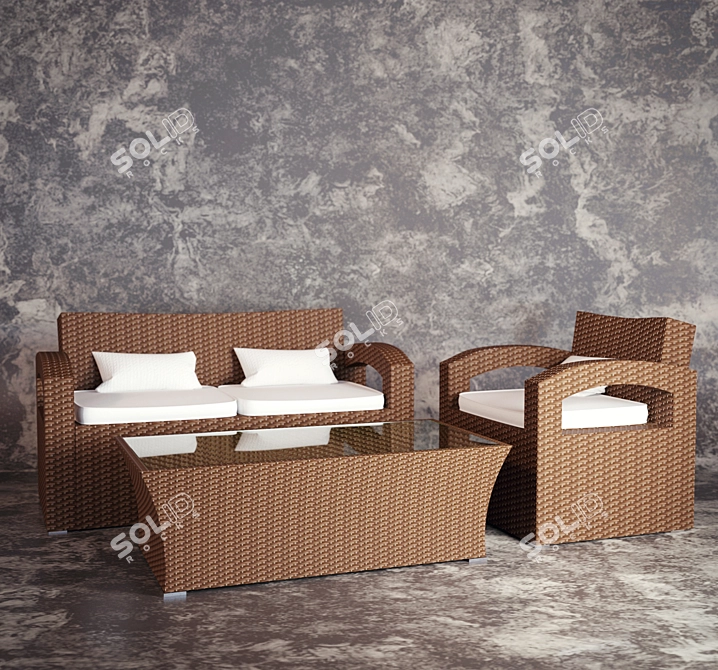 Natural Rattan Furniture Set 3D model image 1