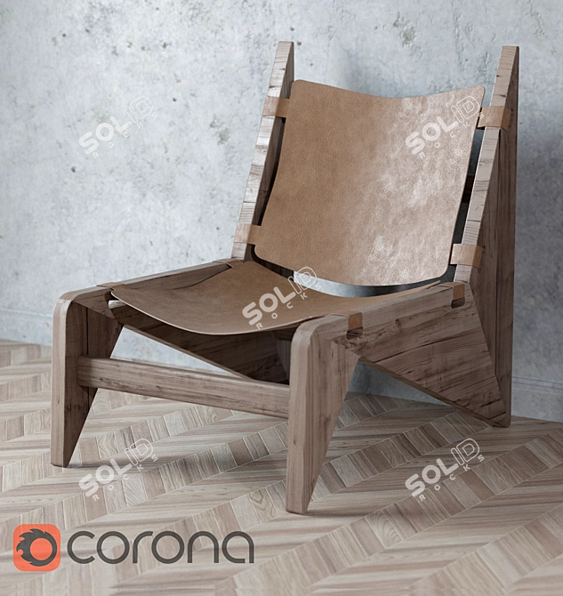 Sleek Wood and Leather Chair 3D model image 1