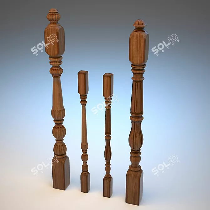 Elegant Balusters & Posts Set 3D model image 1