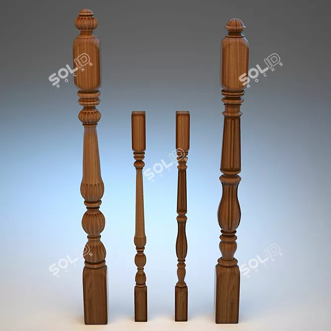 Elegant Balusters & Posts Set 3D model image 3