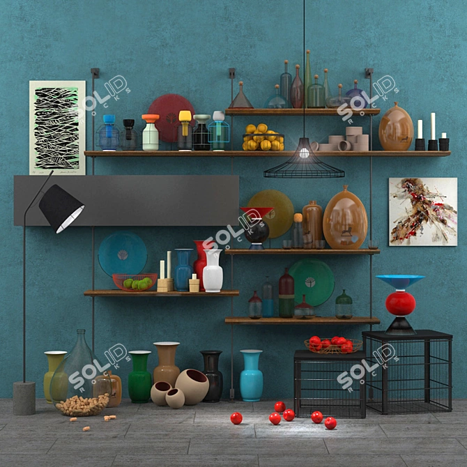 Designer Decor Set: Shelves, Lighting, Art, and More 3D model image 1