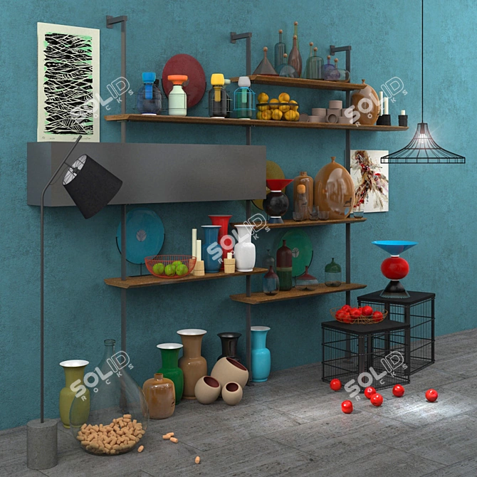 Designer Decor Set: Shelves, Lighting, Art, and More 3D model image 2