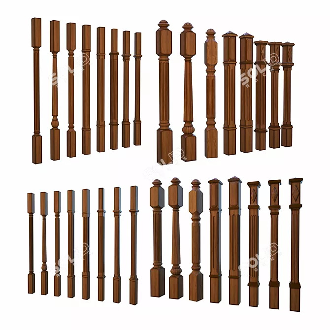 8-Piece Set: Sturdy Posts & Balusters 3D model image 1