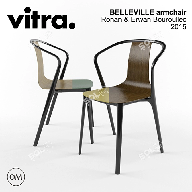 Stylish Belleville Armchair: Bouroullec 2015 3D model image 1