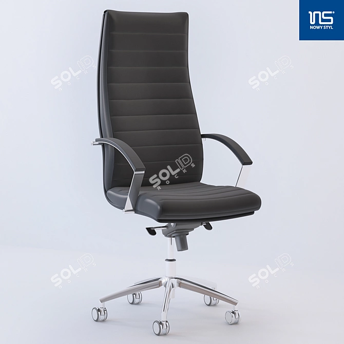 Sleek Steel and Black Chair 3D model image 1