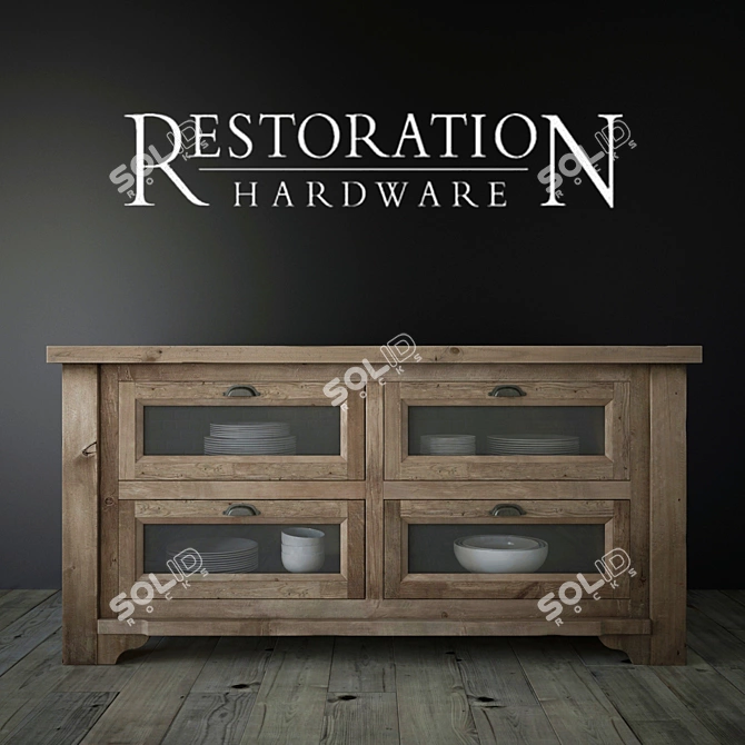  Salvaged Wood Kitchen Island 3D model image 1
