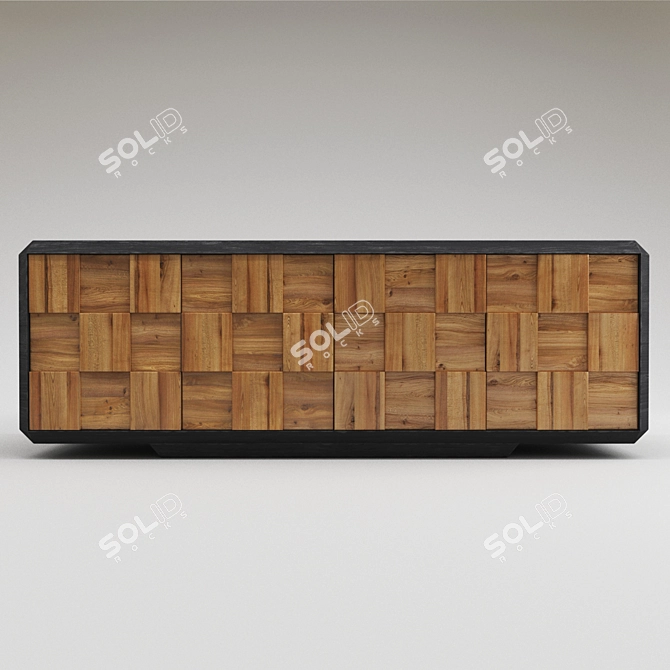 Modern Black Wood Chest Credenza 3D model image 2