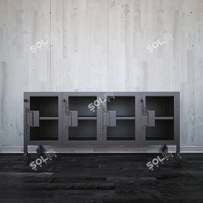 Industrial Steel Chest on Solid Wheels 3D model image 1