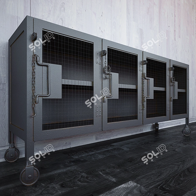 Industrial Steel Chest on Solid Wheels 3D model image 2