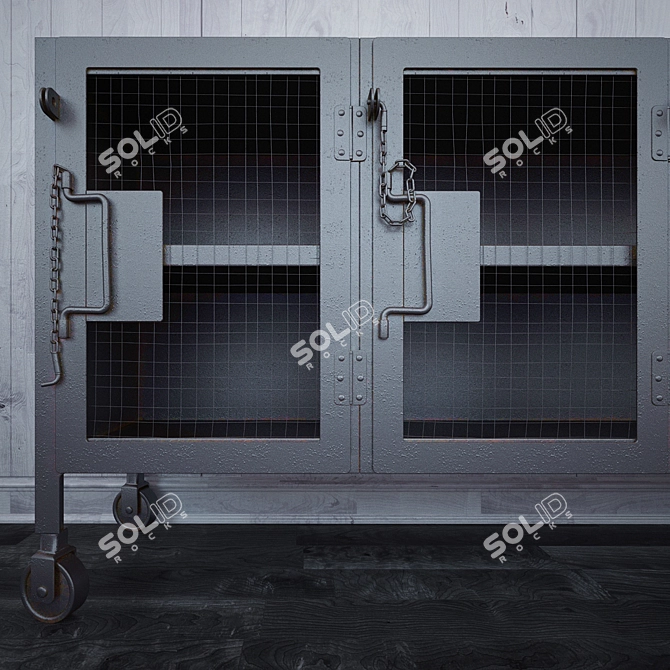 Industrial Steel Chest on Solid Wheels 3D model image 3