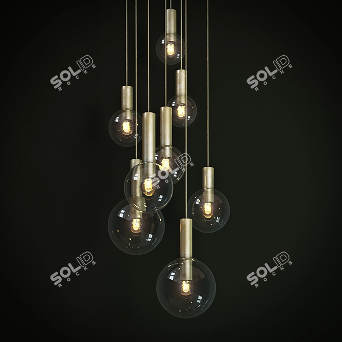 Vintage Brass and Glass Ceiling Lights 3D model image 1