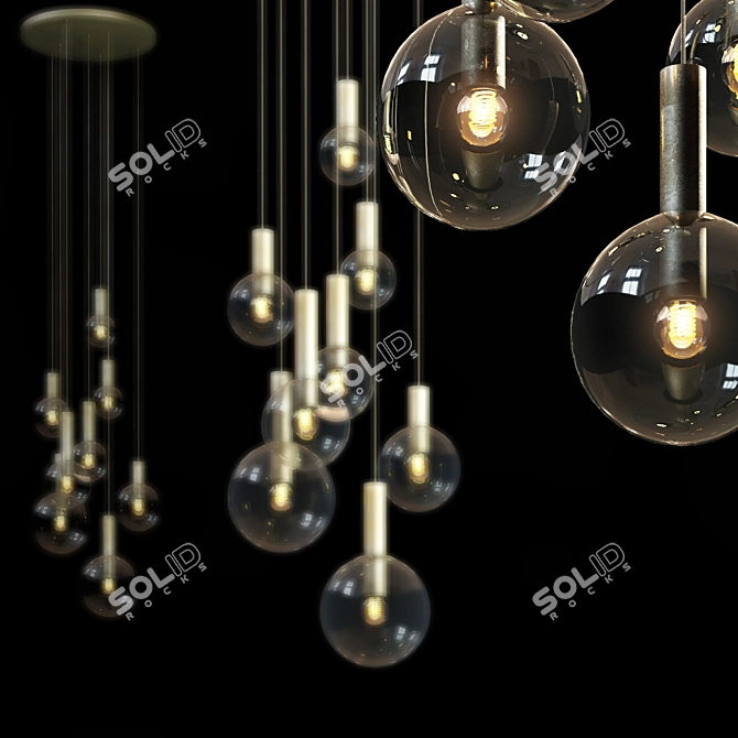 Vintage Brass and Glass Ceiling Lights 3D model image 2