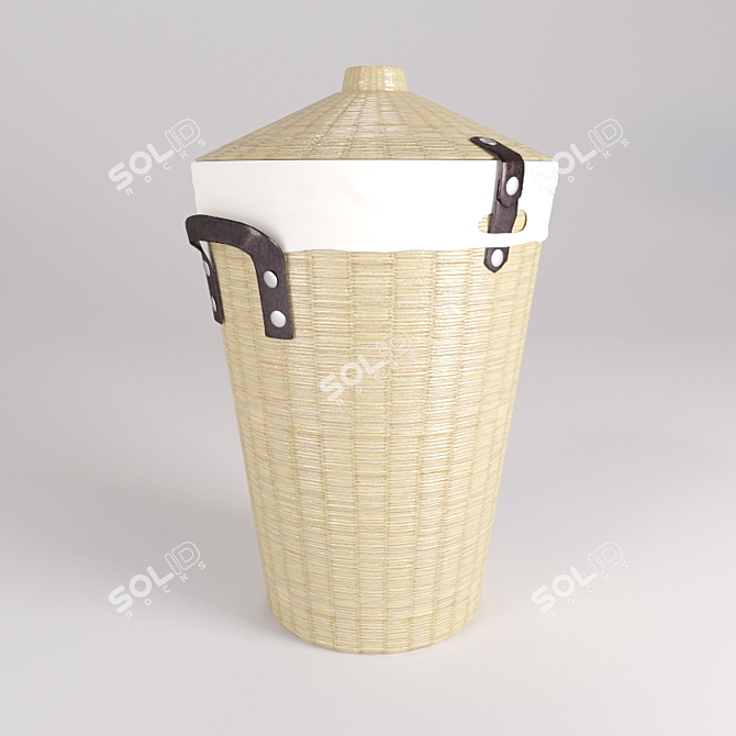 Wicker Laundry Basket with Removable Cover 3D model image 1