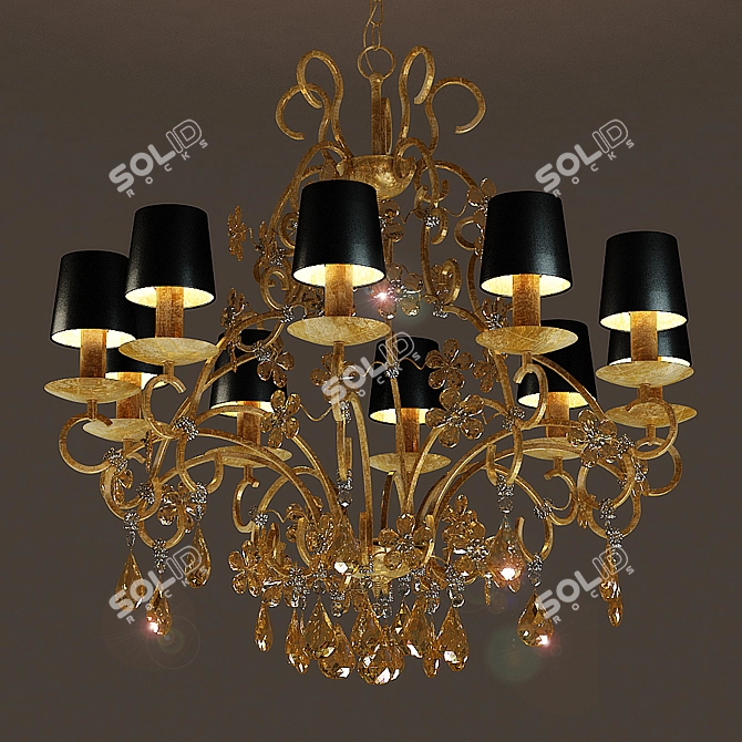 Elegant Gold Leaf Chandelier 3D model image 1