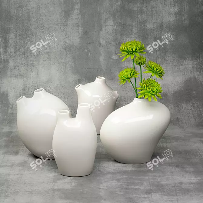 Elegant Vita Vases with Chrysanthemums 3D model image 1