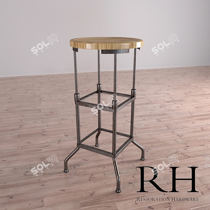 Vintage Industrial Barstool 3D model image 1