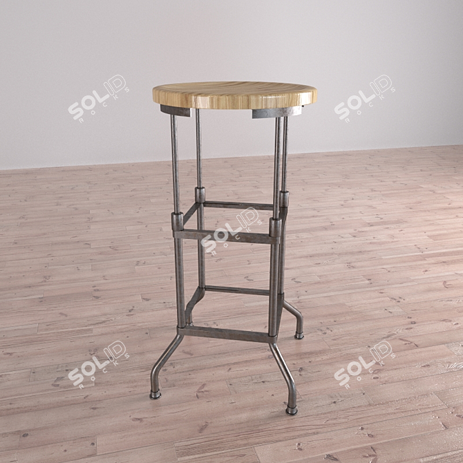 Vintage Industrial Barstool 3D model image 3