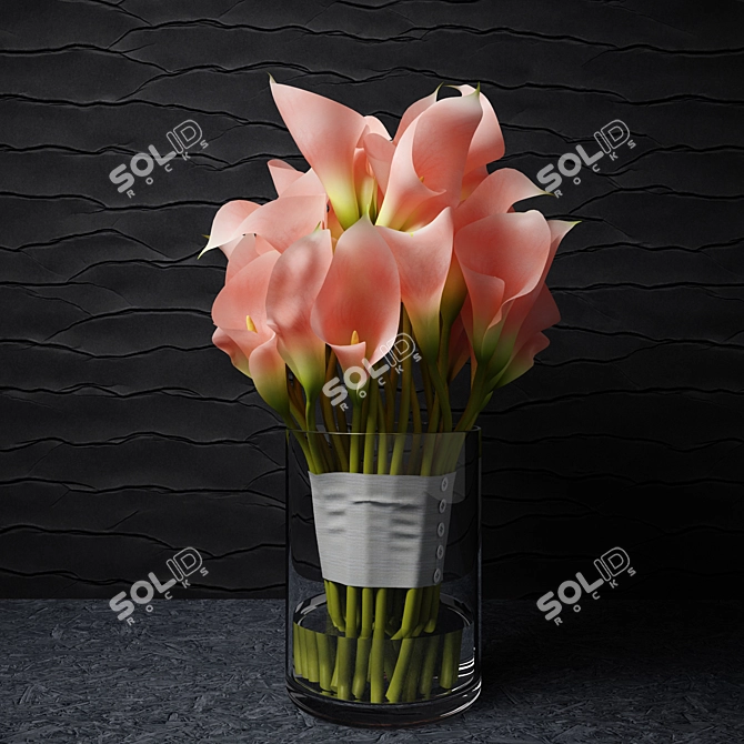 Elegant Pink Calla Lily Bouquet 3D model image 2