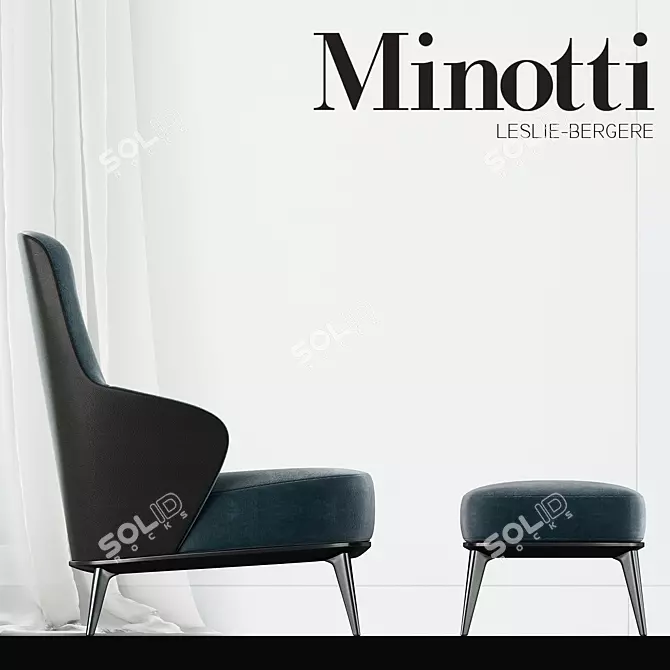 Luxury Minotti Leslie Velvet Armchair & Ottoman 3D model image 2