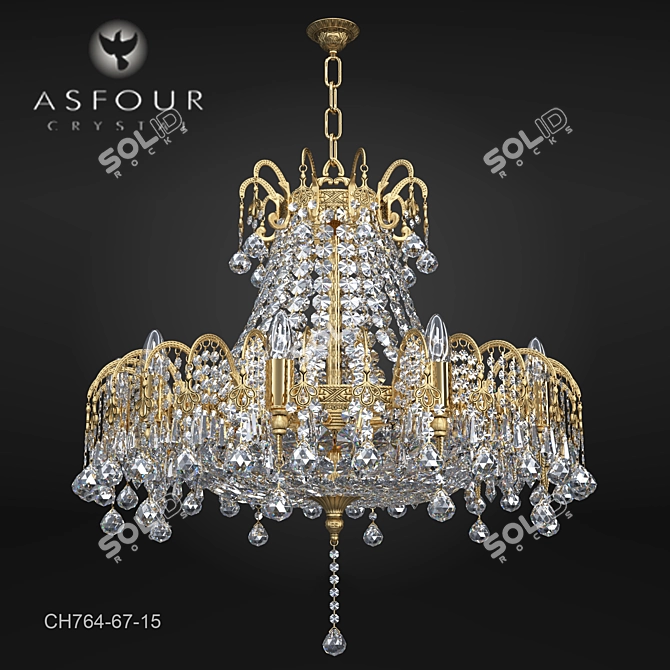 Elegant Asfour Crystal Gold Chandelier 3D model image 1