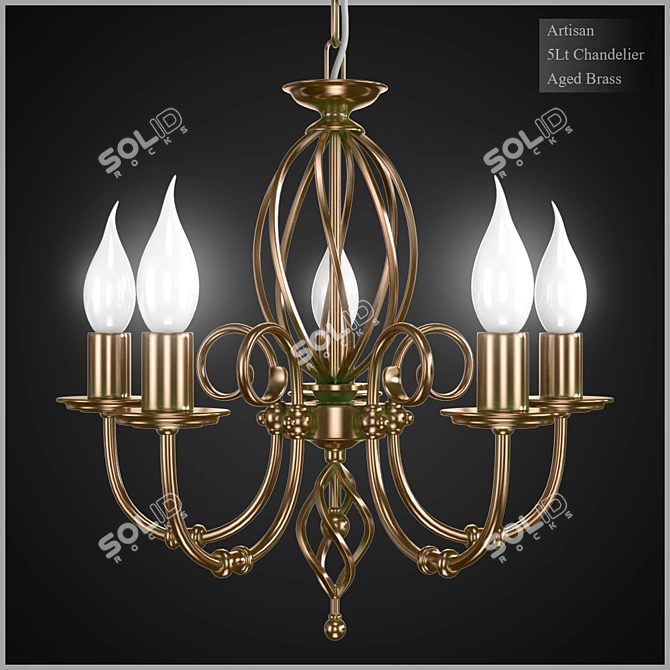 Vintage 5Lt Artisan Brass Chandelier 3D model image 1