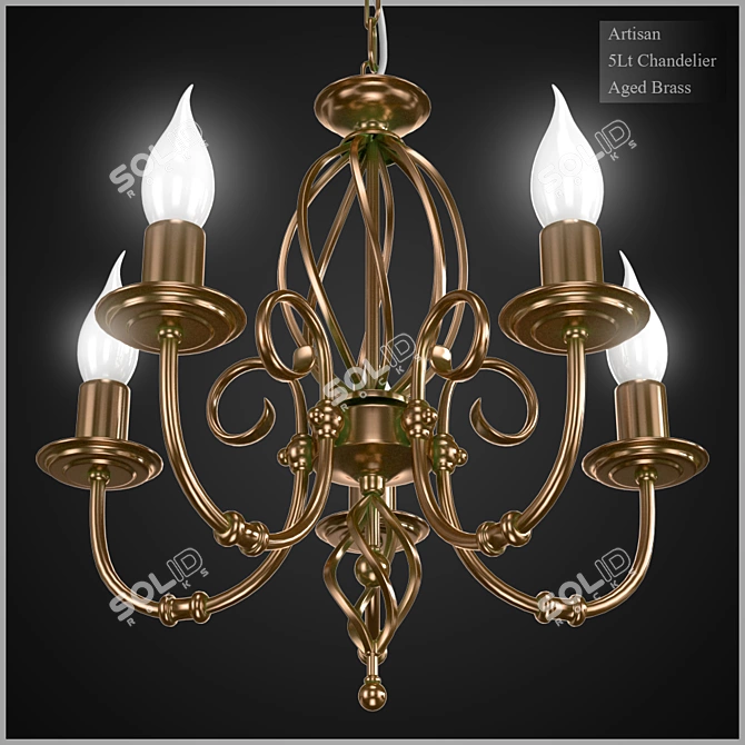 Vintage 5Lt Artisan Brass Chandelier 3D model image 2