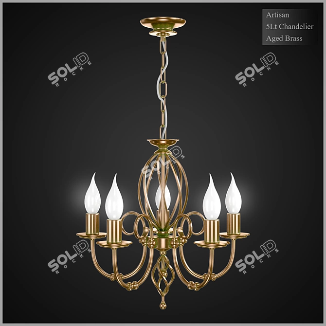 Vintage 5Lt Artisan Brass Chandelier 3D model image 3