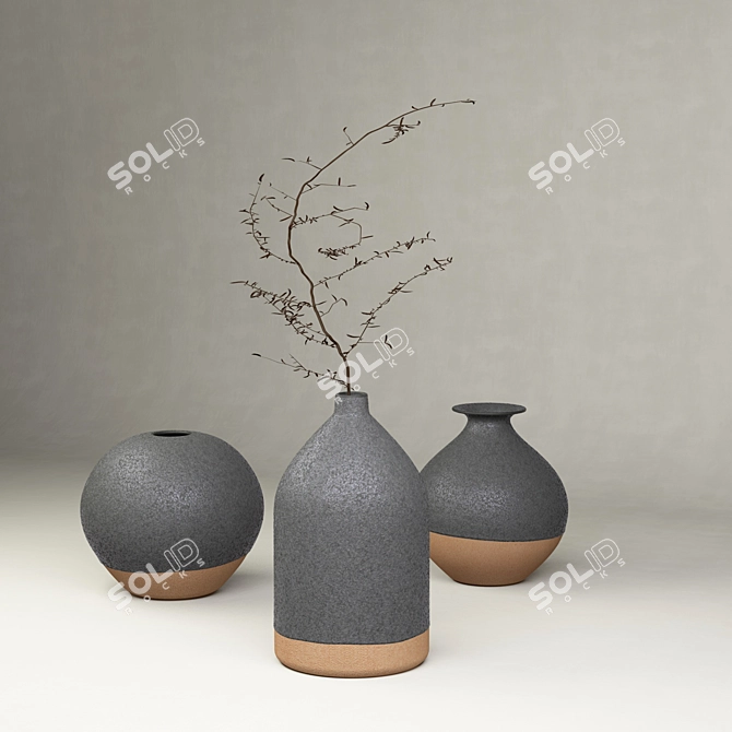  Japanese Style Vases Set 3D model image 1