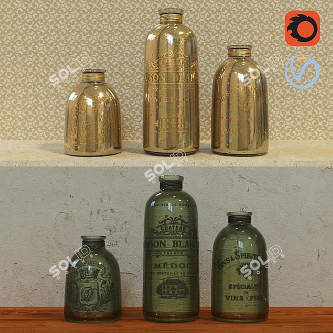 Elegant Embellished Glass Bottles 3D model image 1