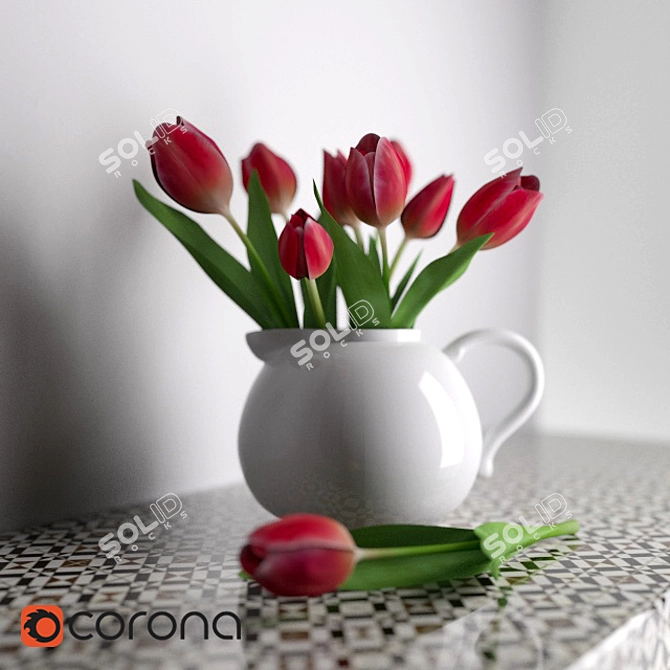 Ceramic Tulip Pitcher 3D model image 1