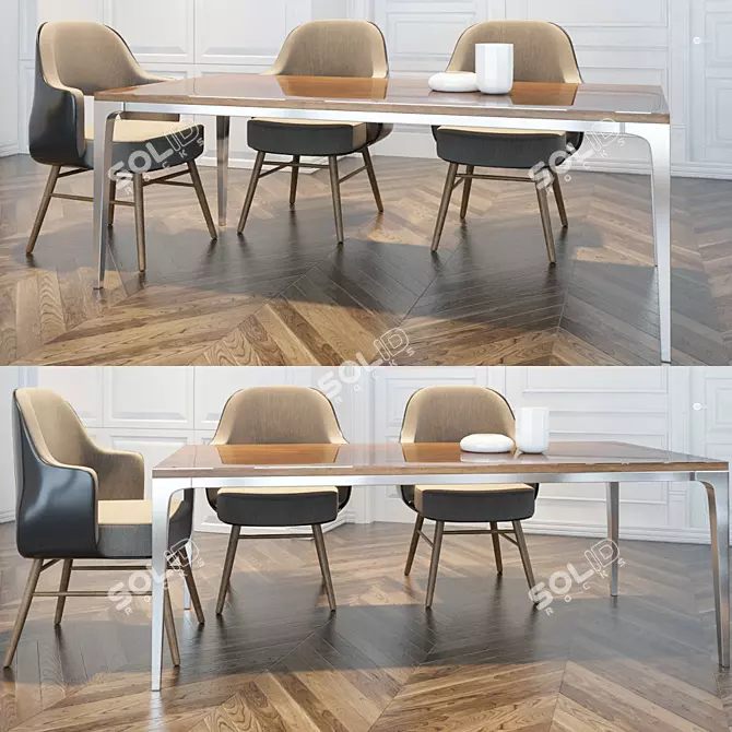 Elegant Dining Set: Table & Chairs 3D model image 1