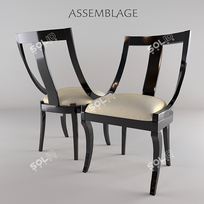 Italian Black Lacquer Dining Chair 3D model image 1