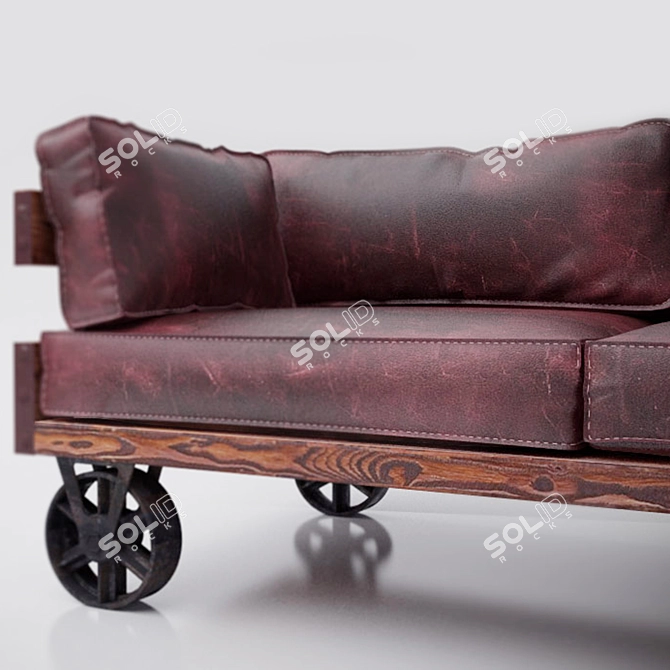 Vintage Railway Leather Sofa 3D model image 2