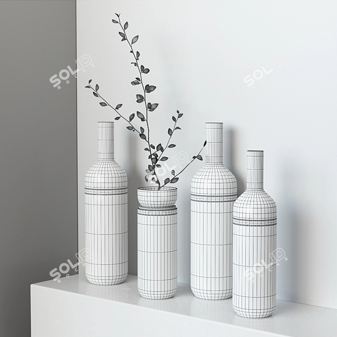 Elegant Glass Bottle Vases 3D model image 2