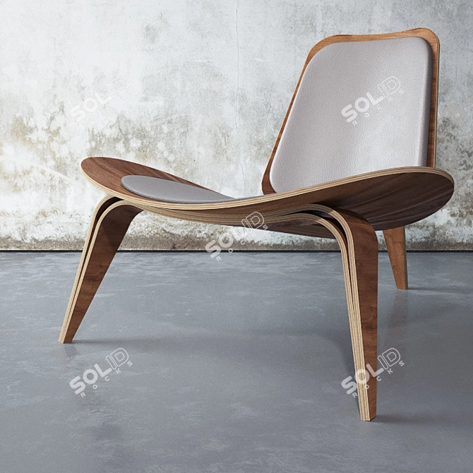 Wegner Shell Chair - Wood Base, Leather Upholstery 3D model image 1