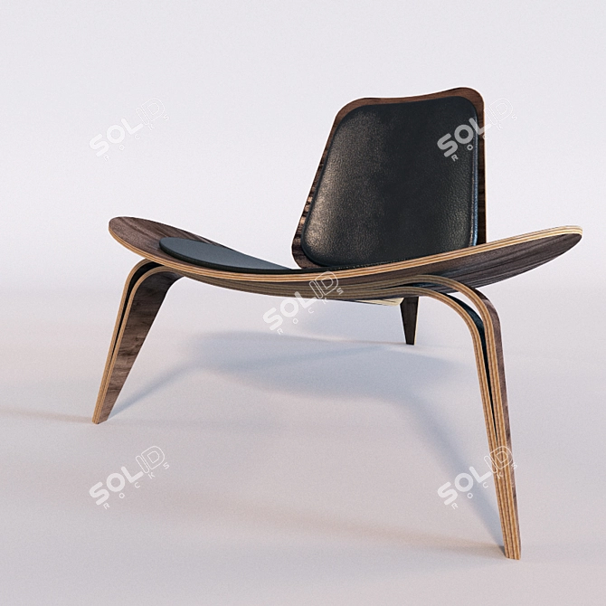 Wegner Shell Chair - Wood Base, Leather Upholstery 3D model image 3