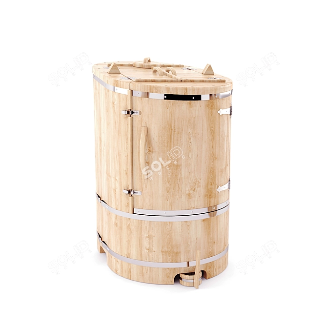Oval Cedar Barrel: Textured, Open & Closed 3D model image 1