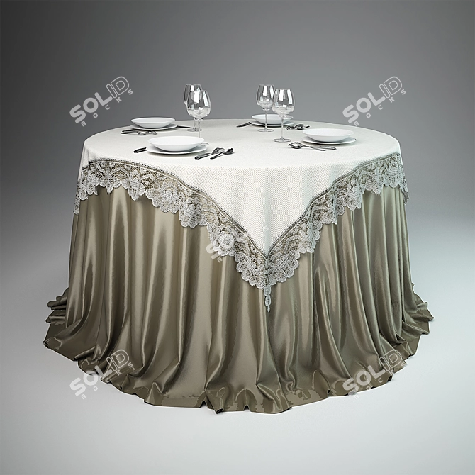 Festive Round Tablecloth 3D model image 2